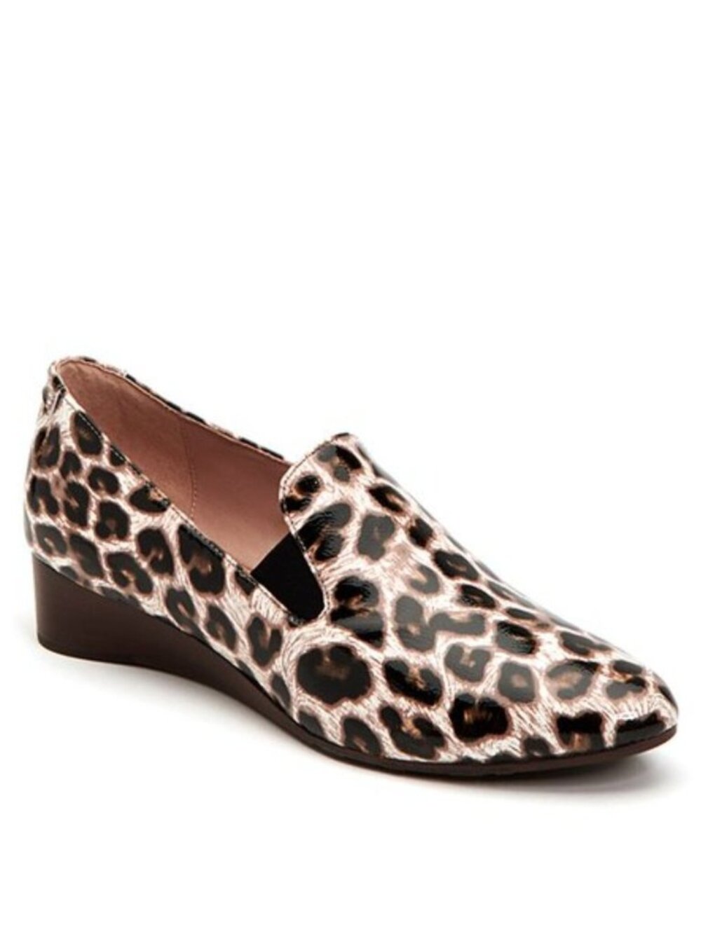 Patent Leather Wedge Loafers Beige Brown Leopard print Comfort Slip Ons size 7 B